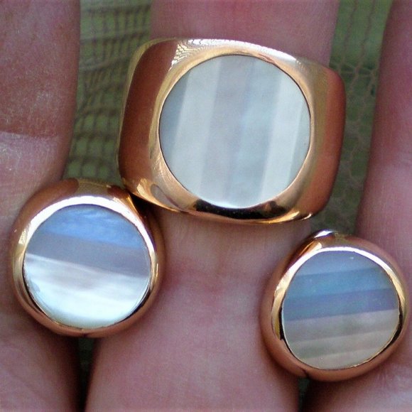 Designer Solid 18K 750 Rose Pink Gold Carved Mother Of Pearl Cocktail Ring 12.7g - Picture 3 of 12